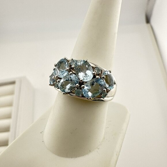 Chuck Clemency Sterling Silver Ring Blue Gemstone Oval Cluster STS size 9 QVC - Picture 8 of 14